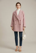 Women Coat | Double-Breasted Herringbone with Patch Pockets