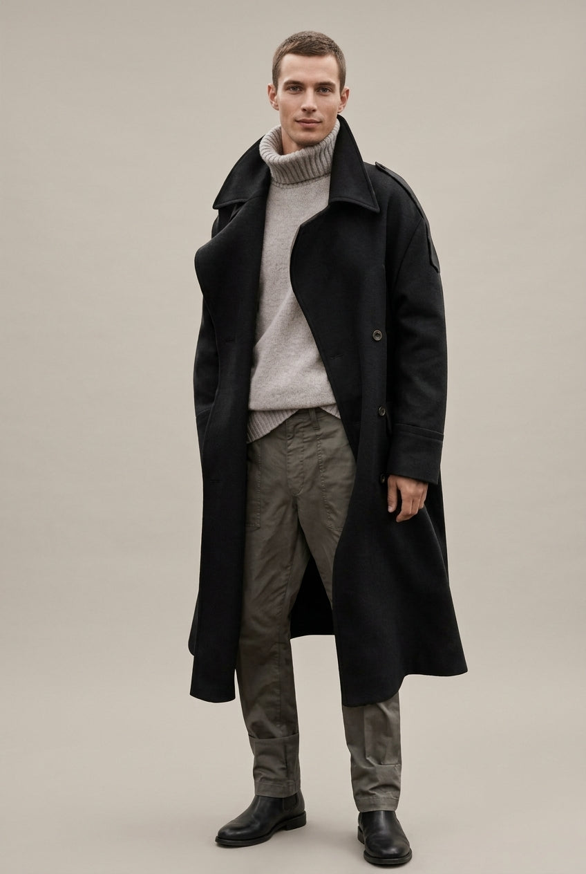 Men Coat | Double-Breasted Knee-Length with Notch Lapels