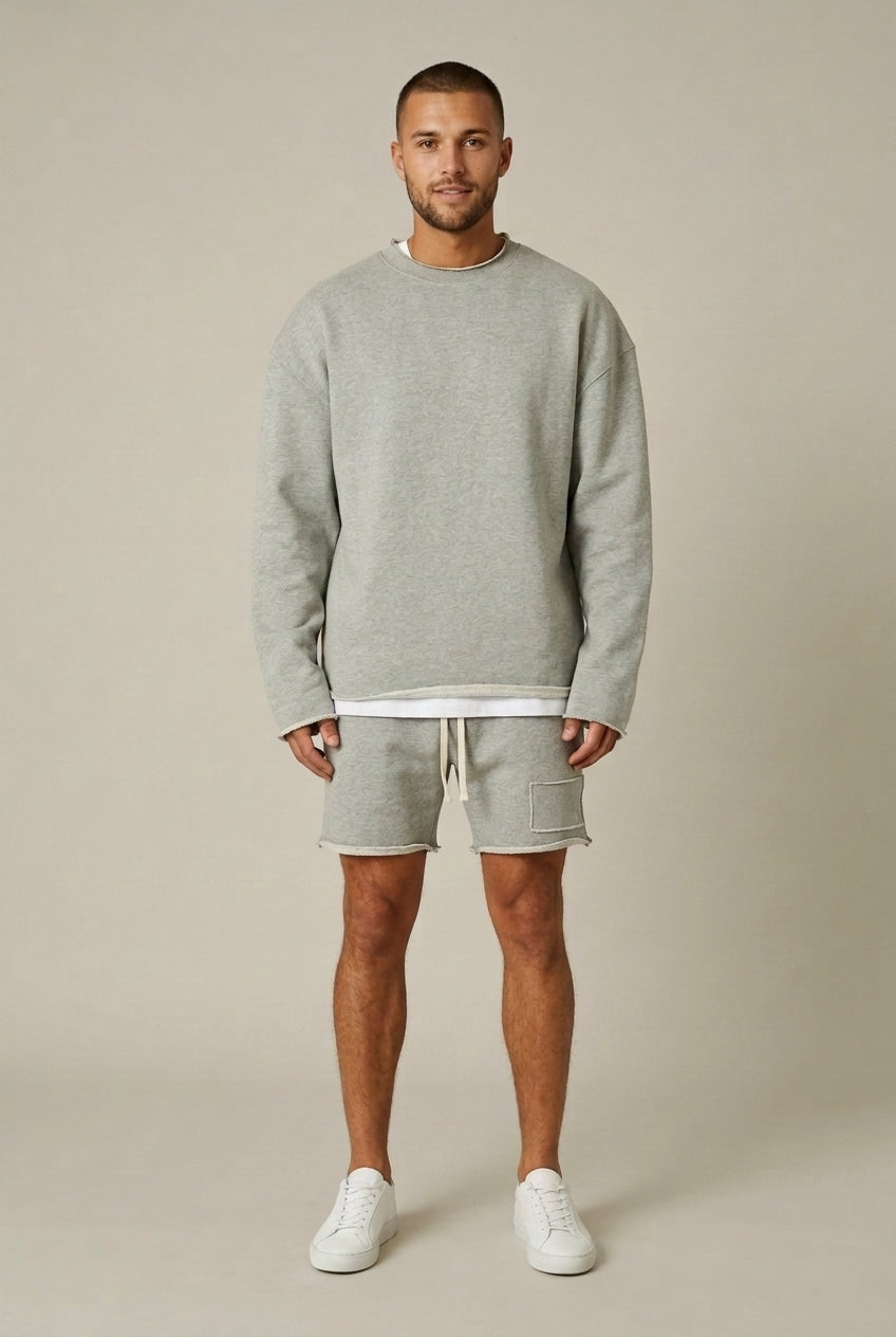 Men Set | Relaxed Fit Crewneck Sweatshirt and Shorts