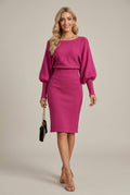 Women Dress | Ribbed Waist Balloon Sleeve Knit Midi Fit