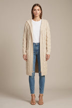 Women Cardigan | Cable Knit Hooded Open Front Long Length