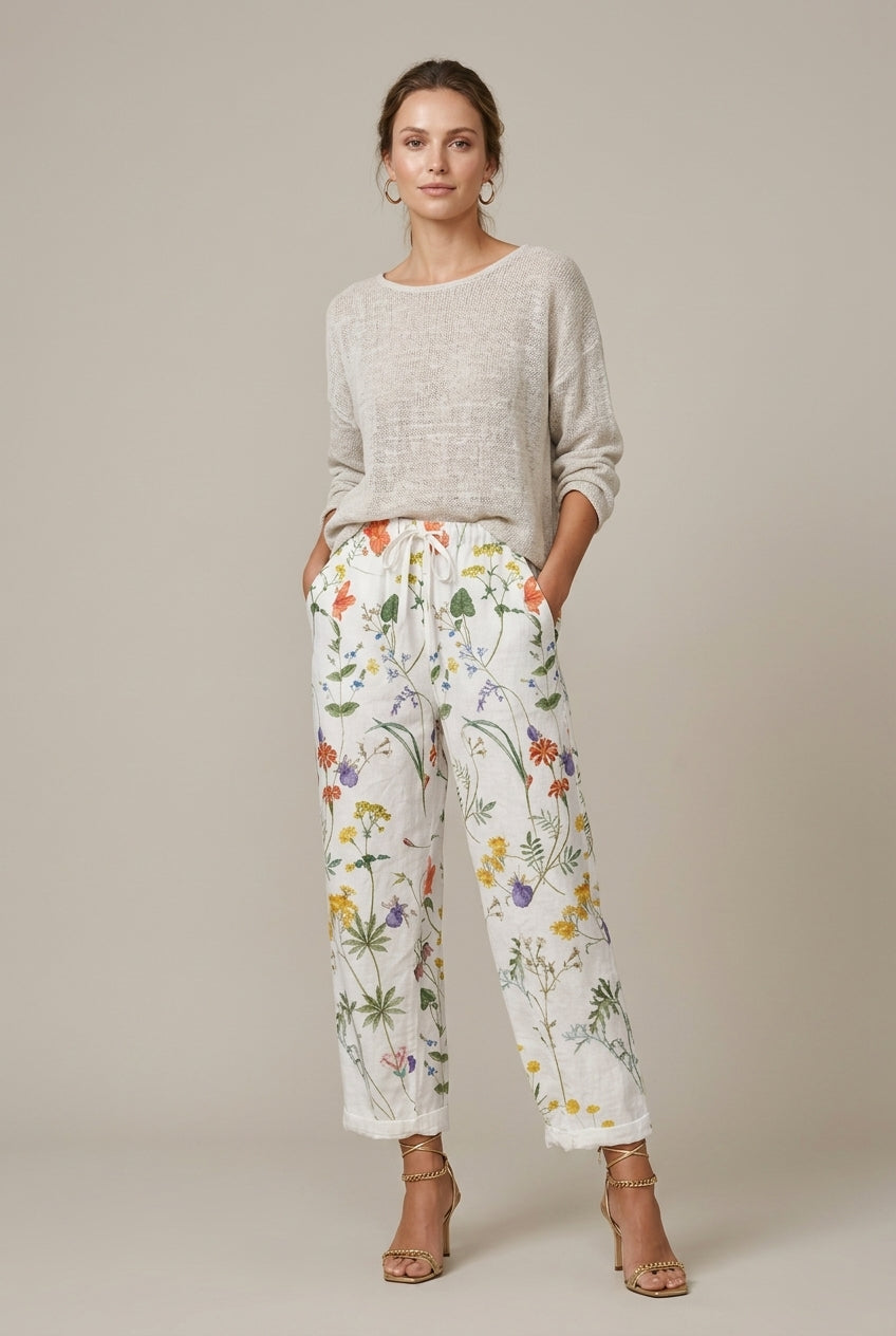 Women Trousers | Wide Leg Cropped Relaxed Fit with Drawstring