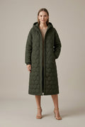 Women Coat | Relaxed Longline Fit with Plaid Hood Detail