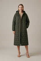 Women Coat | Relaxed Longline Fit with Plaid Hood Detail