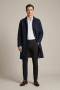 Men Coat | Button Front Spread Collar Below Knee Length