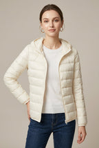 Women Puffer Jacket | Hooded Full-Zip with Quilted Channels