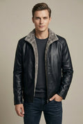 Men Jacket | Faux Leather Biker with Fleece-Lined Interior