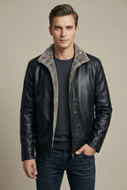 Men Jacket | Faux Leather Biker with Fleece-Lined Interior