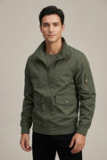 Men Jacket | Zip-Up Bomber with Stand Collar Flap Pockets