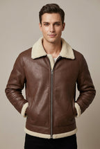 Men Jacket | Shearling-Lined Aviator with Zip Front Closure