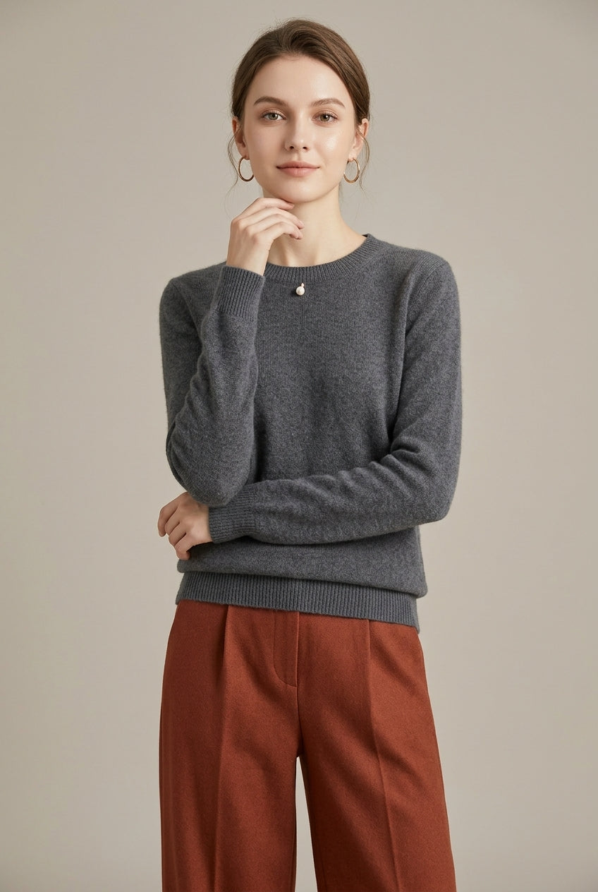 Women Sweatshirt | Crew Neck with Ribbed Cuffs and Loose Fit