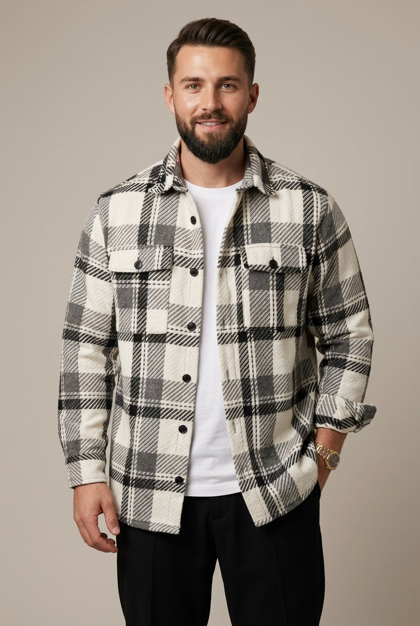 Men Shirt | Relaxed Fit Checked Overshirt with Chest Pockets