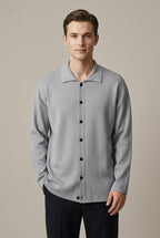 Men Cardigan | Oversized Fit with Spread Collar Button Front