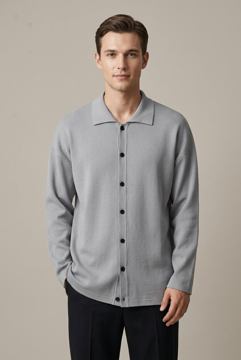 Men Cardigan | Oversized Fit with Spread Collar Button Front