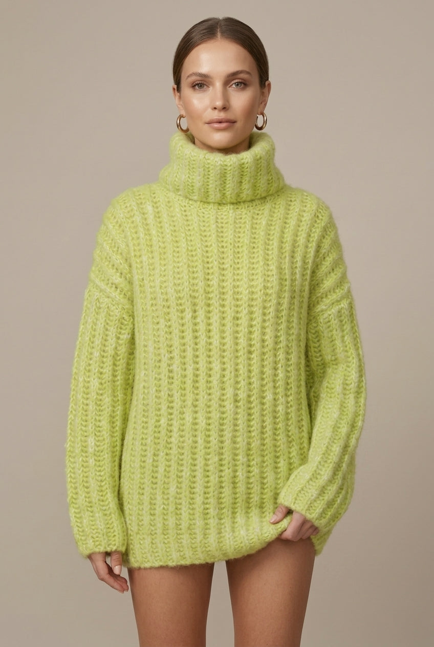 Women Sweater | Oversized Ribbed Knit with Turtleneck Collar