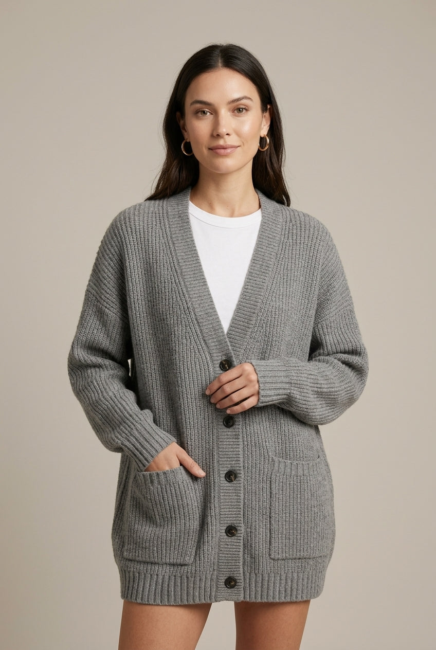 Women Cardigan | V-Neck Relaxed Fit with Button Front