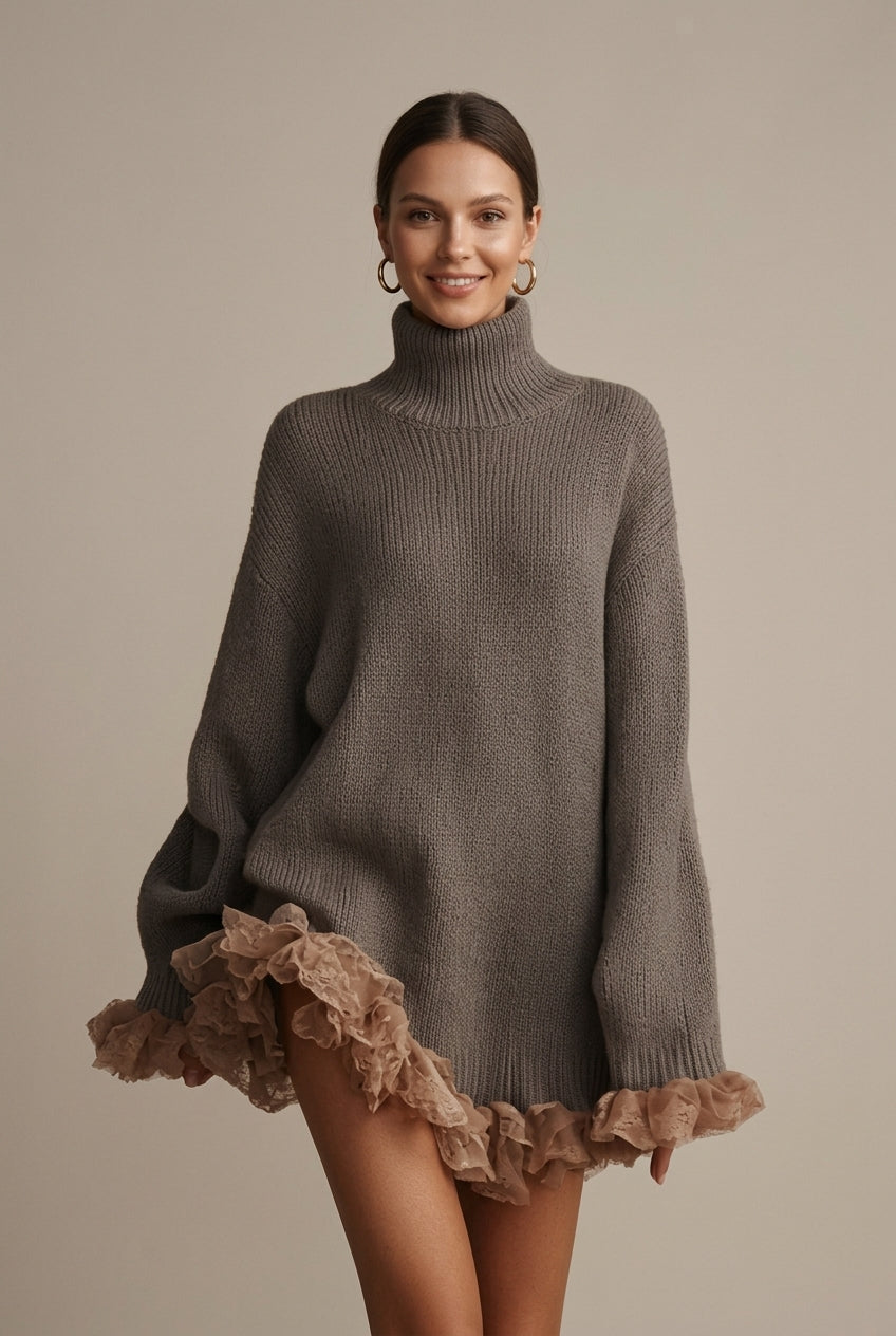 Women Dress | Oversized Rib-Knit Mini with Turtleneck
