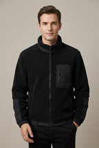 Men Jacket | Full Zip Sherpa Fleece with Contrast Sleeve Panels