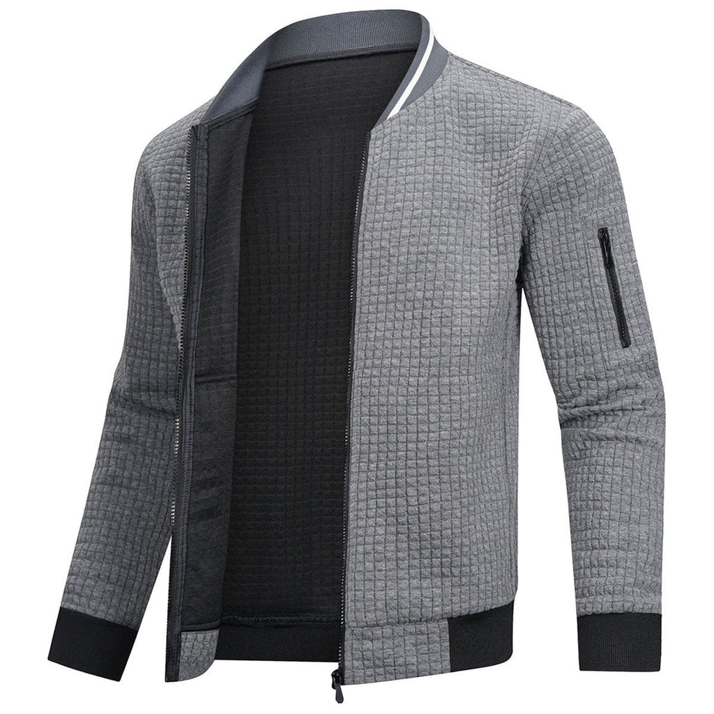 Men Jacket | Quilted Panels with Stand Collar and Zip Front