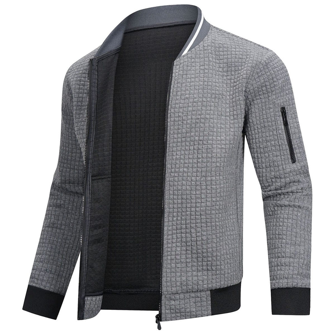 Men Jacket | Quilted Panels with Stand Collar and Zip Front