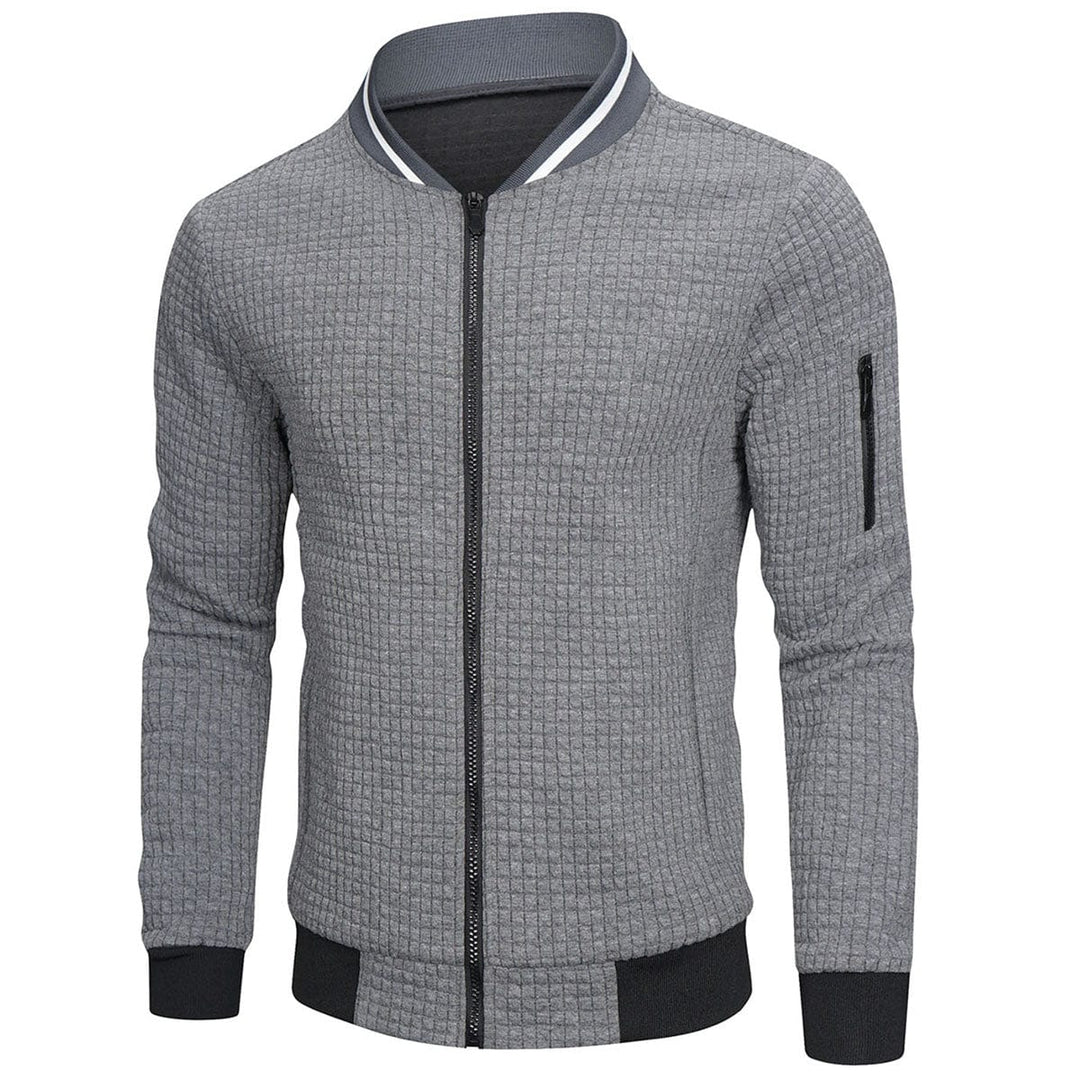 Men Jacket | Quilted Panels with Stand Collar and Zip Front