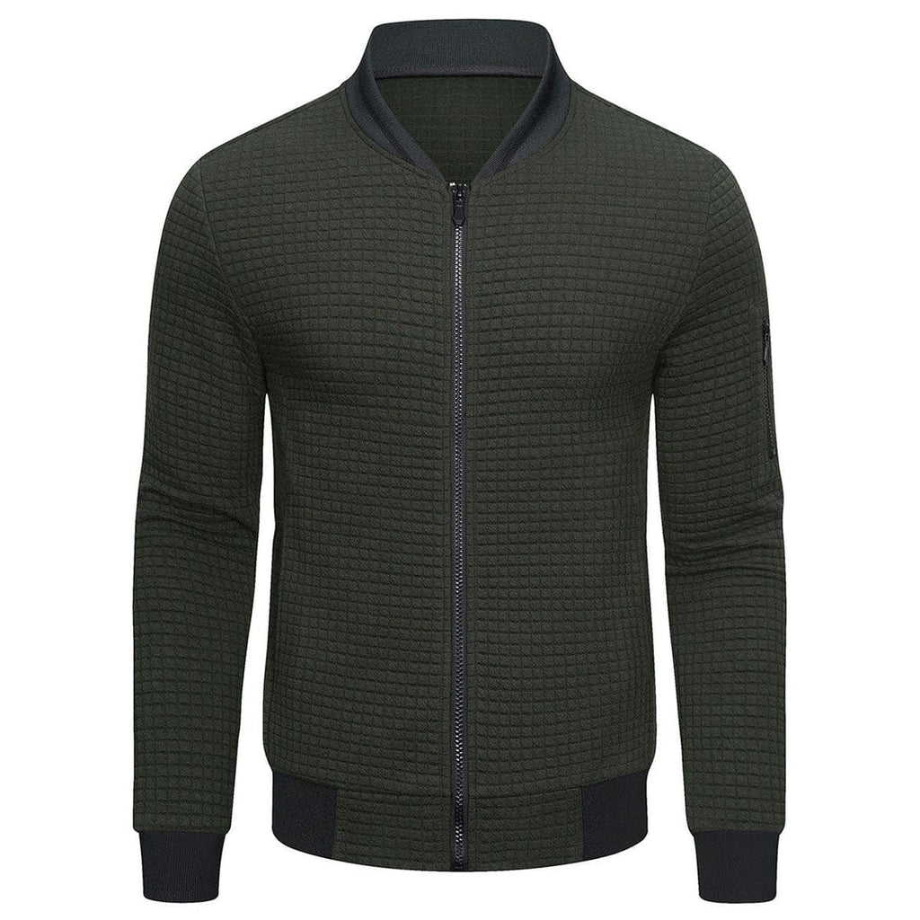 Men Jacket | Quilted Panels with Stand Collar and Zip Front