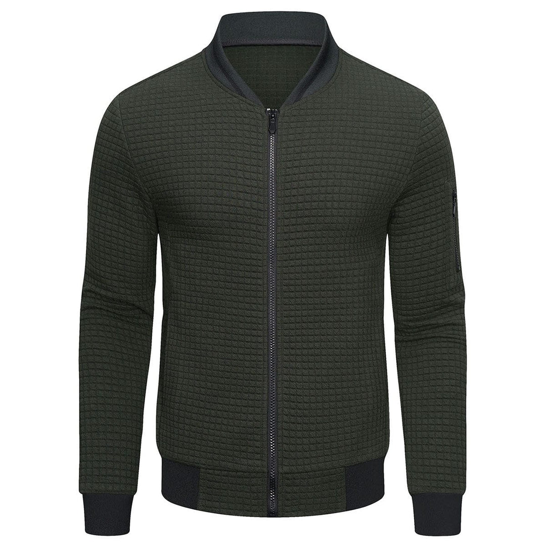 Men Jacket | Quilted Panels with Stand Collar and Zip Front