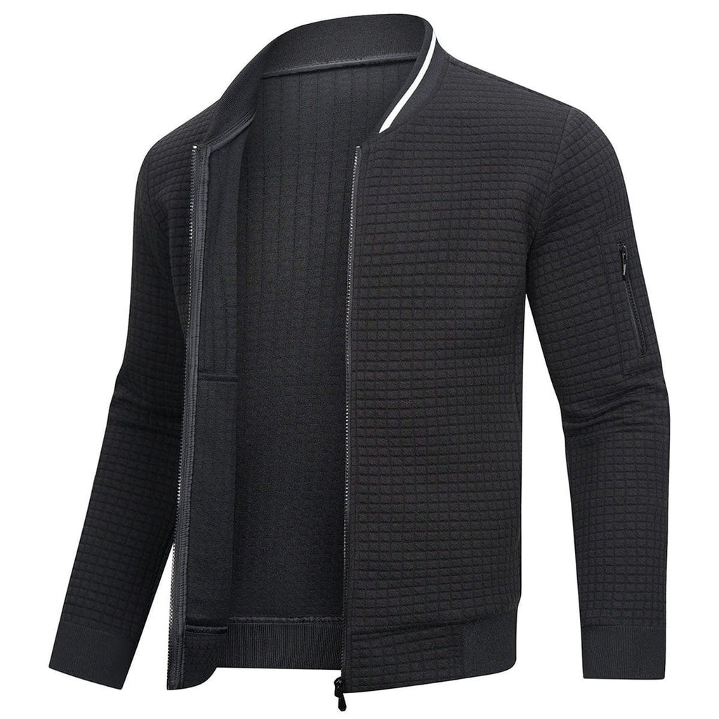 Men Jacket | Quilted Panels with Stand Collar and Zip Front