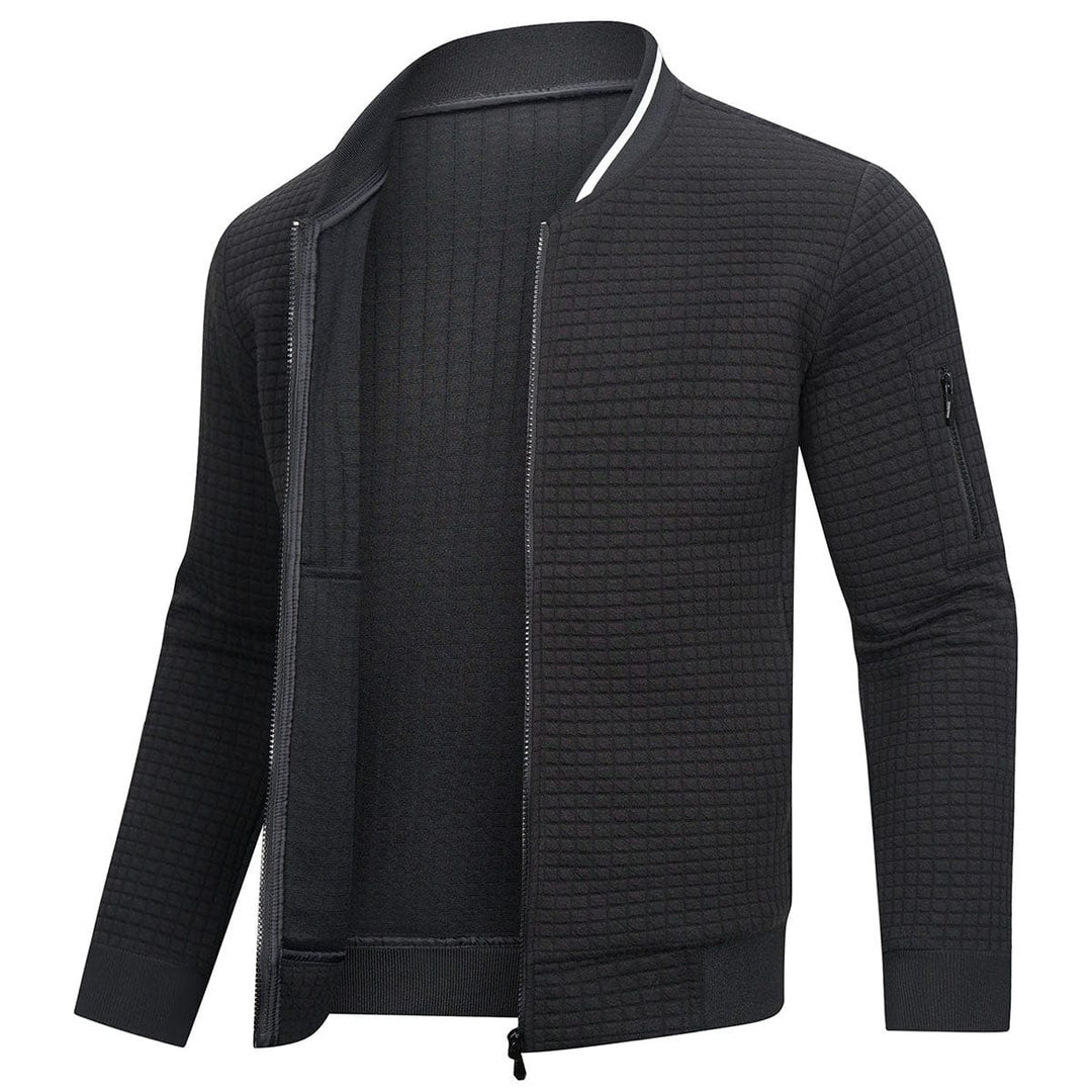 Men Jacket | Quilted Panels with Stand Collar and Zip Front