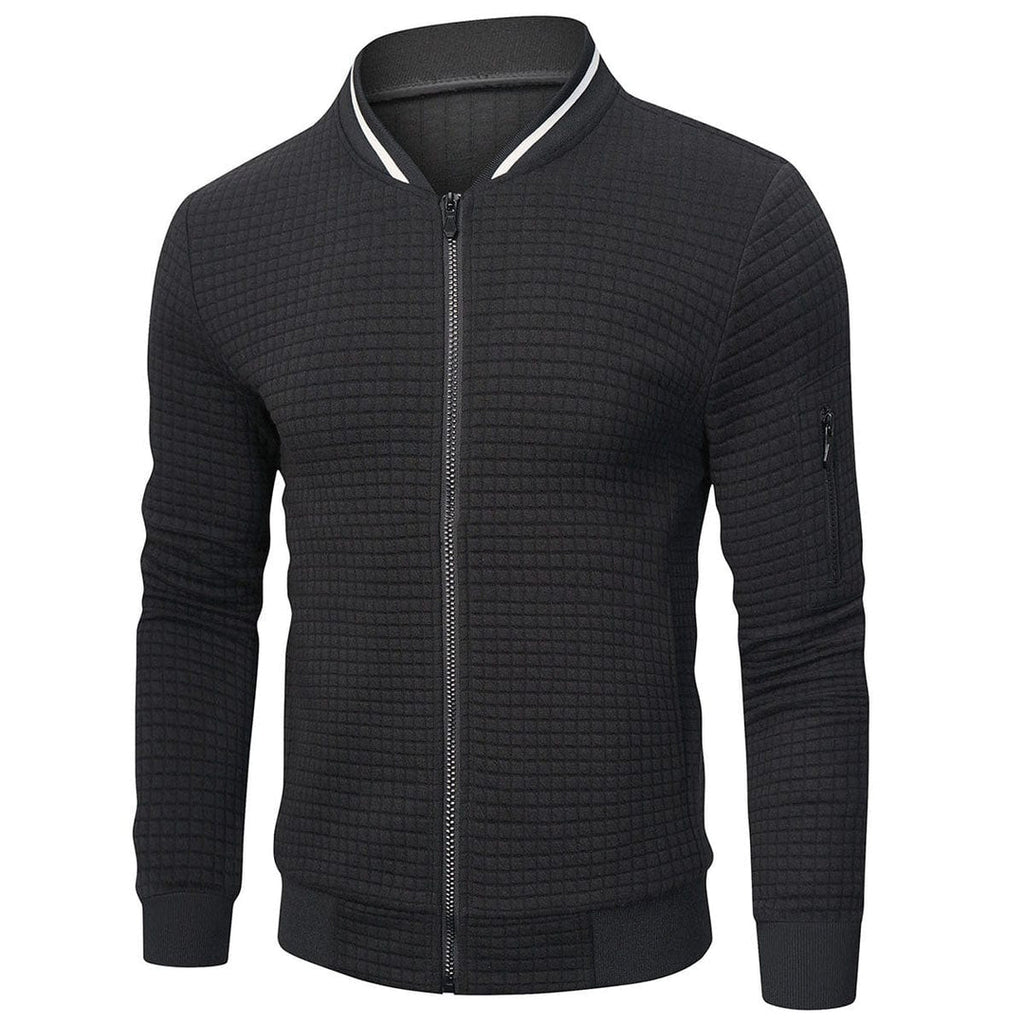 Men Jacket | Quilted Panels with Stand Collar and Zip Front