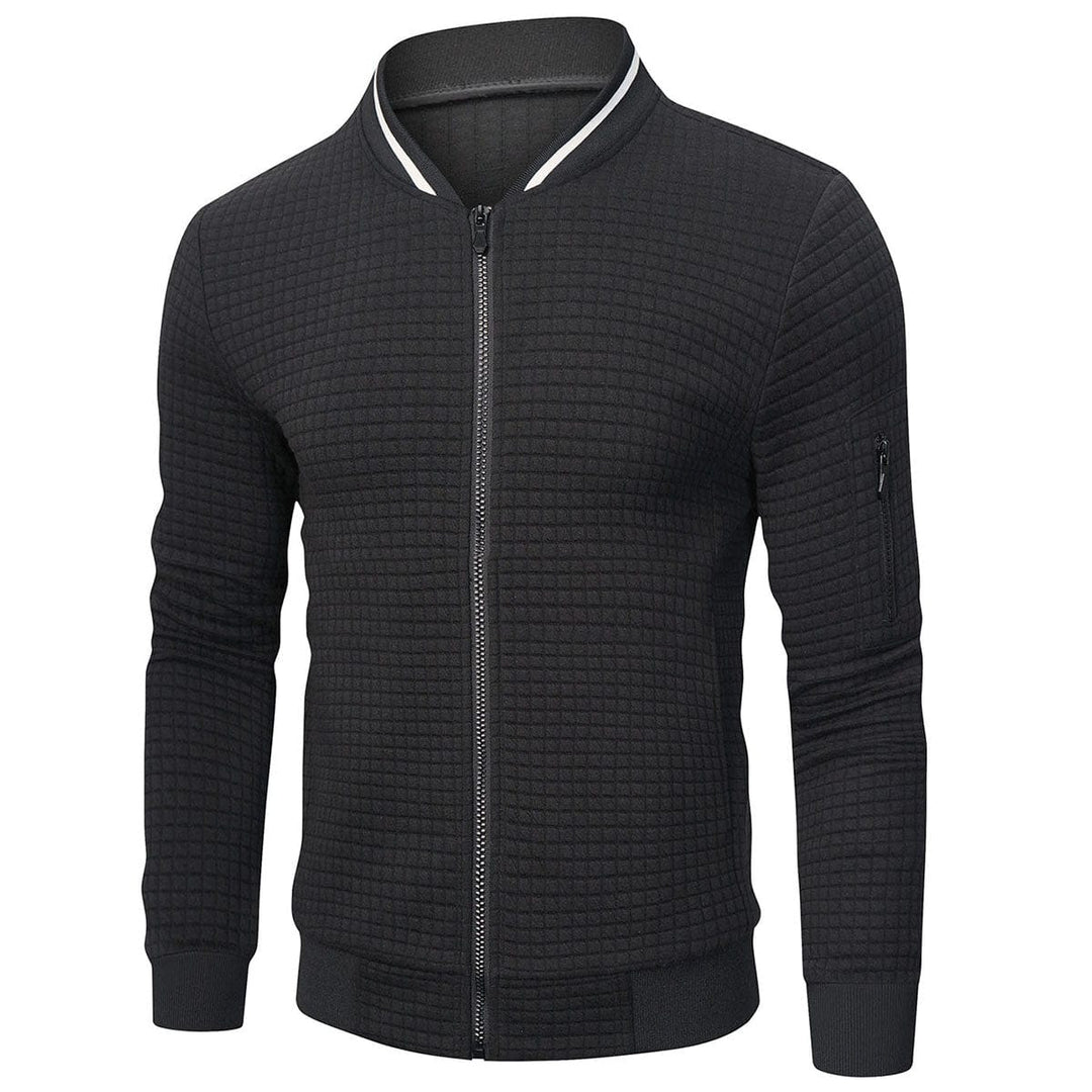 Men Jacket | Quilted Panels with Stand Collar and Zip Front