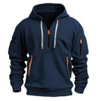 Men Sweater | Hooded zip-pocket design with ribbed cuffs