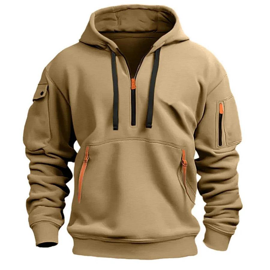 Men Sweater | Hooded zip-pocket design with ribbed cuffs