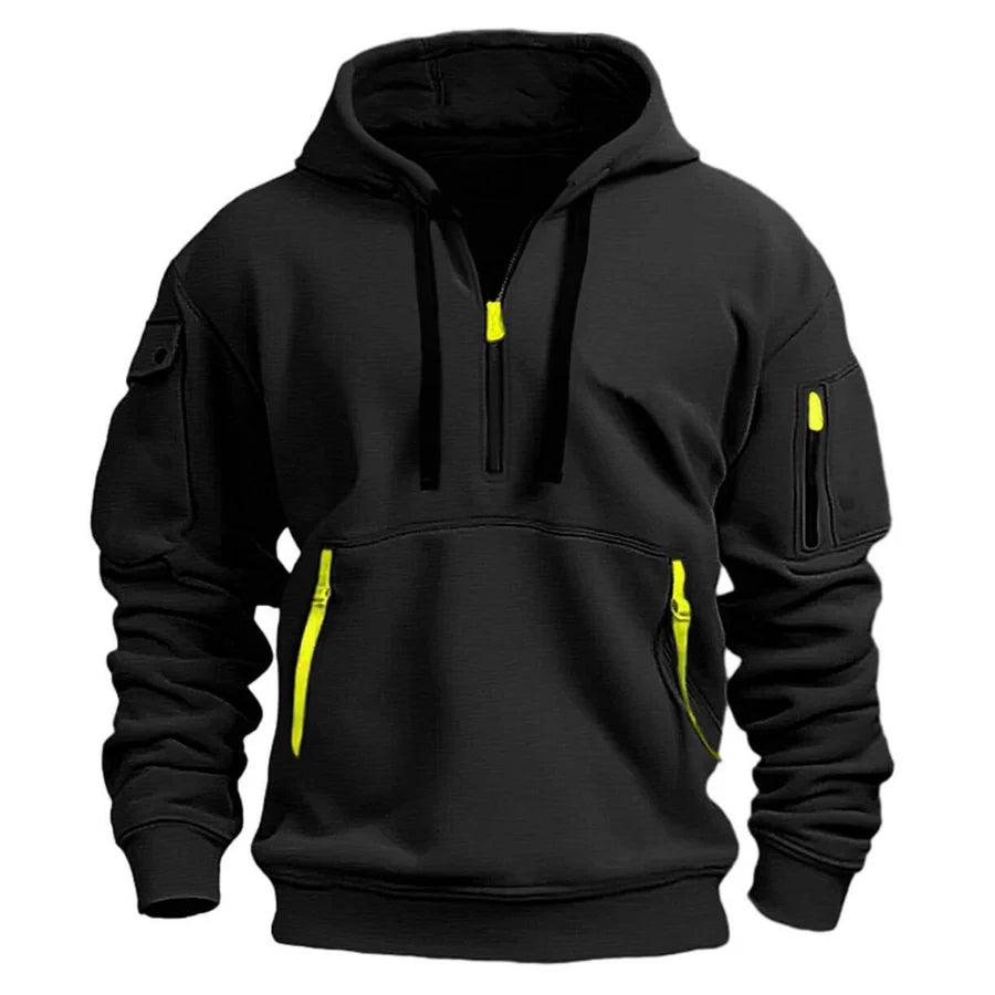 Men Sweater | Hooded zip-pocket design with ribbed cuffs