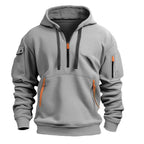 Men Sweater | Hooded zip-pocket design with ribbed cuffs