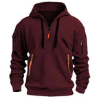 Men Sweater | Hooded zip-pocket design with ribbed cuffs