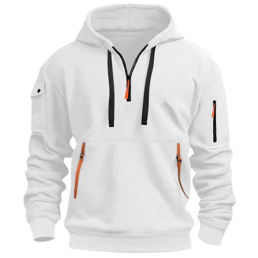 Men Sweater | Hooded zip-pocket design with ribbed cuffs