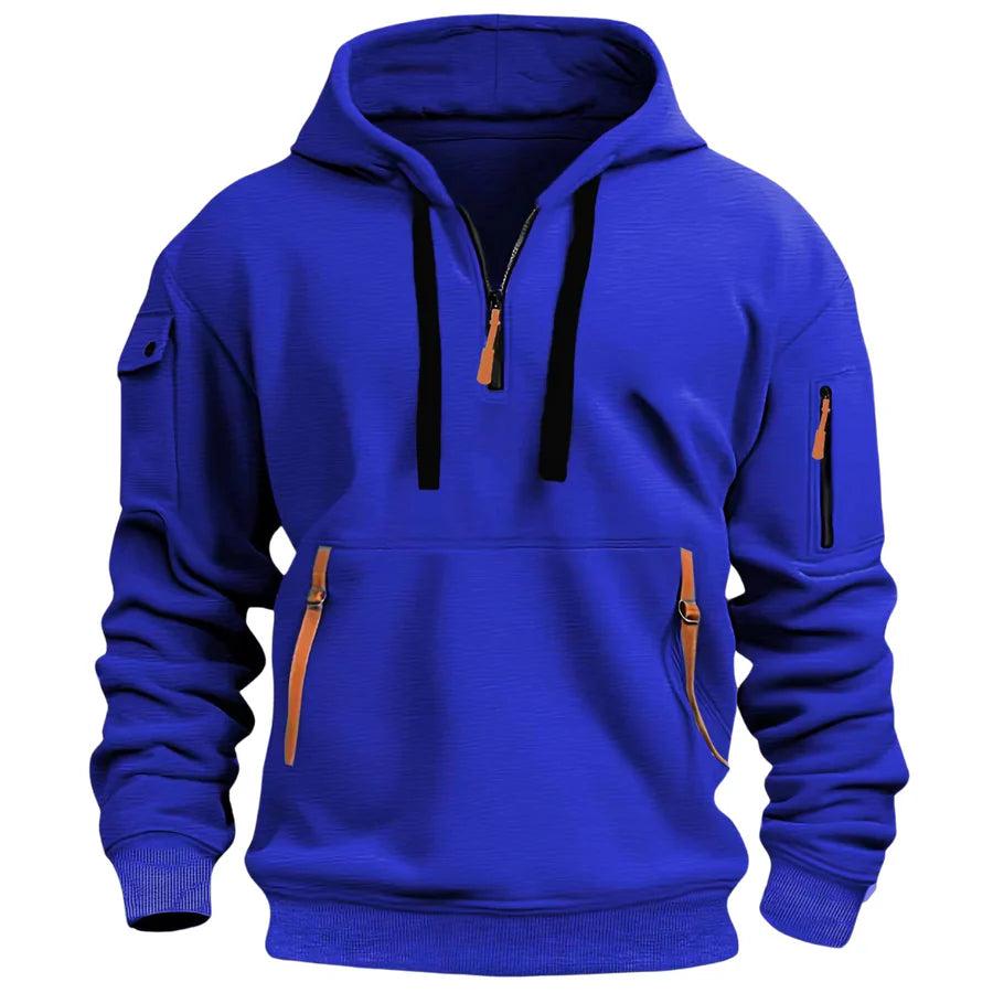 Men Sweater | Hooded zip-pocket design with ribbed cuffs