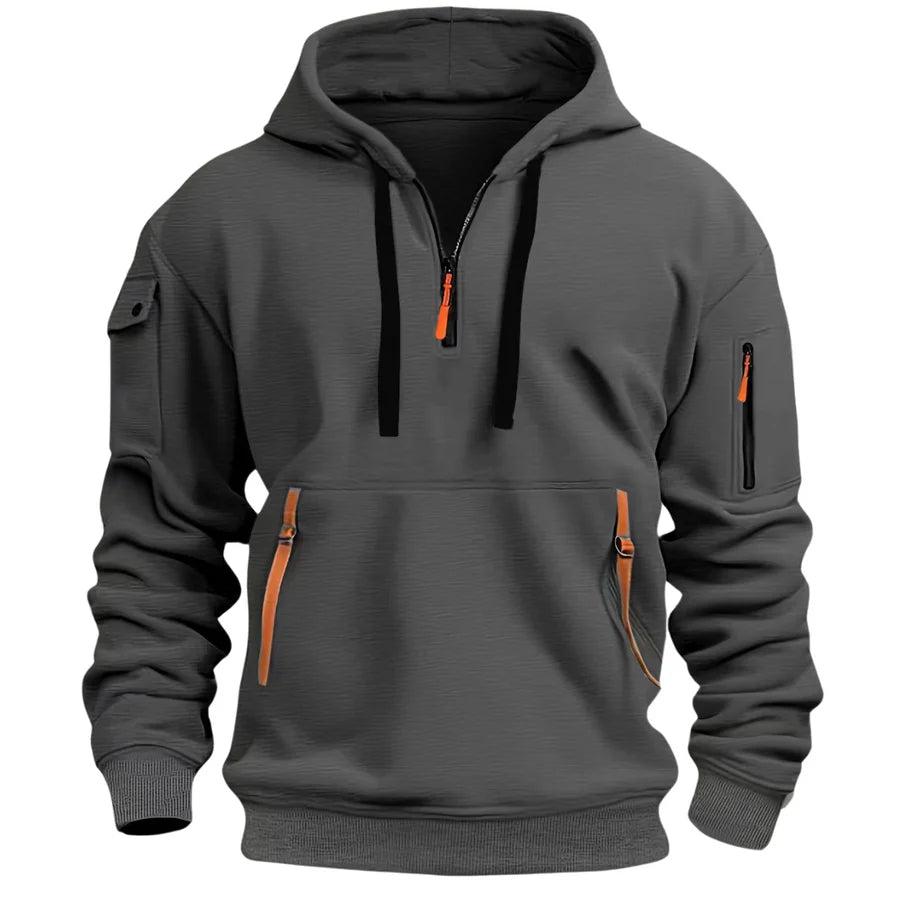 Men Sweater | Hooded zip-pocket design with ribbed cuffs