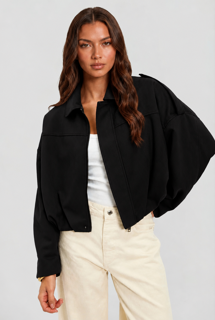 Women Jacket | Oversized Bomber with Zip Front Closure