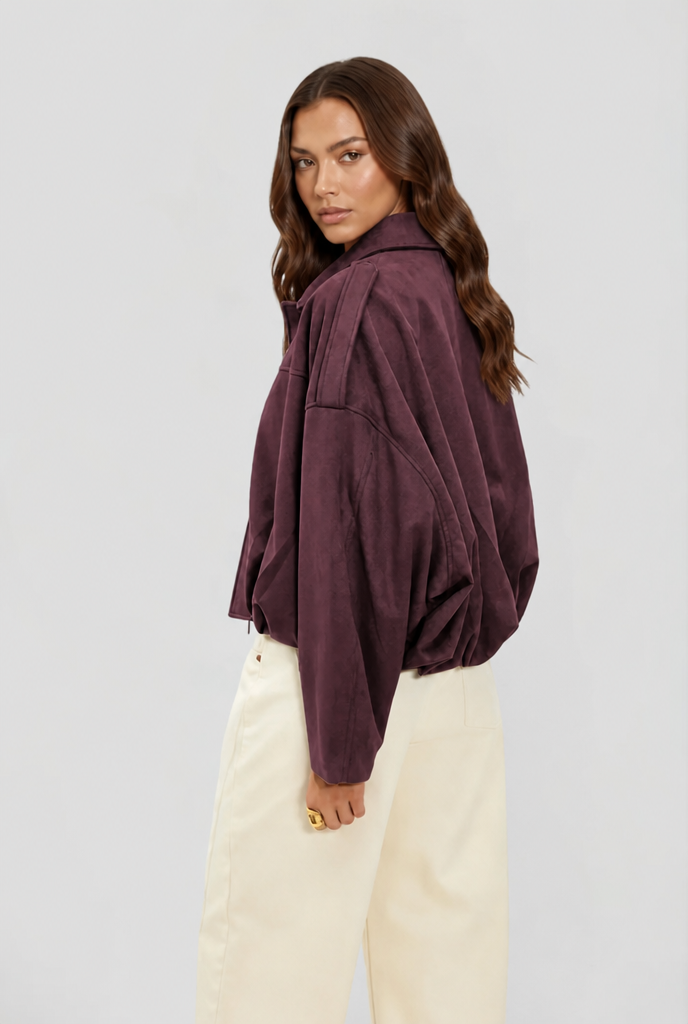 Women Jacket | Oversized Bomber with Zip Front Closure