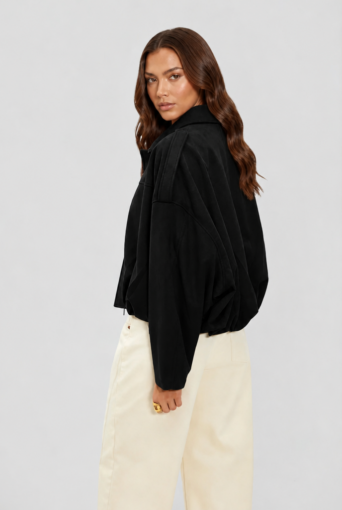 Women Jacket | Oversized Bomber with Zip Front Closure