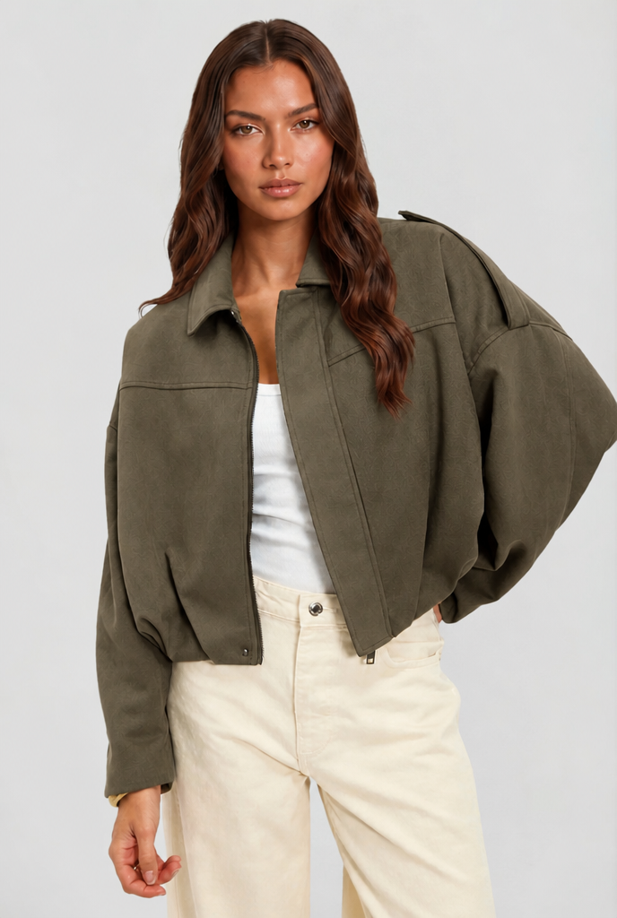 Women Jacket | Oversized Bomber with Zip Front Closure