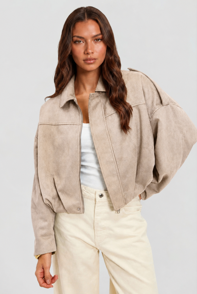 Women Jacket | Oversized Bomber with Zip Front Closure