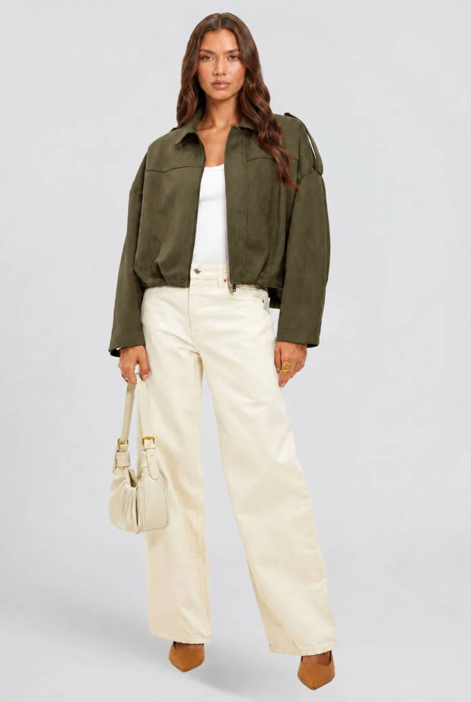 Women Jacket | Oversized Bomber with Zip Front Closure