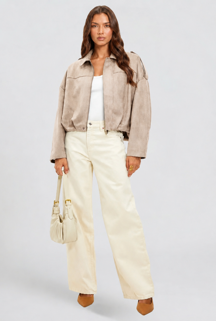 Women Jacket | Oversized Bomber with Zip Front Closure
