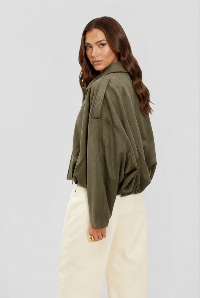 Women Jacket | Oversized Bomber with Zip Front Closure