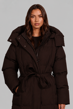 Women Puffer Jacket | Belted Waist Maxi Length with Hood