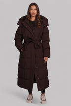 Women Puffer Jacket | Belted Waist Maxi Length with Hood