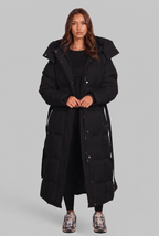 Women Puffer Jacket | Belted Waist Maxi Length with Hood
